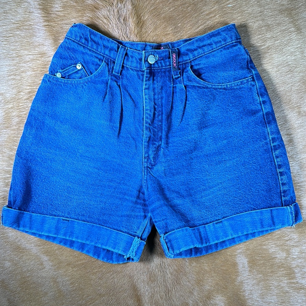 Sasson Vintage High‎ Waisted Denim Cuffed Jeans in Deep Blue